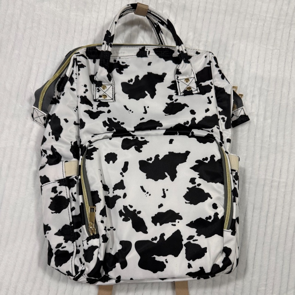 Cow Print Diaper Bag Backpack Black White Baby Bag Travel Backpack Multi Pocket
